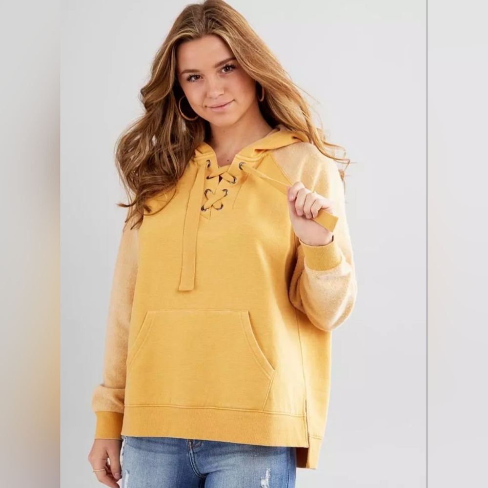 BKE Reverse Pieced Fleece Lace-Up Hoodie Size Small